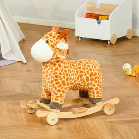 Baloiço Infantil em Forma de Girafa para Crianças acima de 3 Anos Baloiço 2 em 1 com Rodas e Sons 63x38x63cm Multicolor