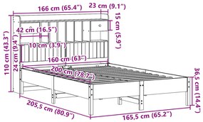 Cama com estante sem colchão 160x200 cm pinho maciço