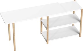 HOMCOM Secretária de Canto Dobrável em L 150 cm com Prateleiras e Estrutura em Bambu para Quarto e Estúdio, Branco | Aosom Portugal