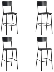 vidaXL Bancos de bar 4 pcs contraplacado maciço e aço preto