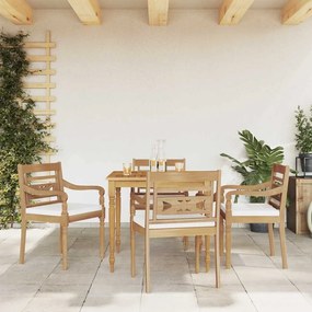 vidaXL 5pcs conjunto jantar p/ jardim c/almofadões brancos teca maciça