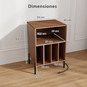 Estante para discos vinil Pernas de metal e Estação de carregamento e porta USB para sala de estar Quarto Escritório Cor Nogueira