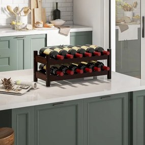 Garrafeira 24 x 60,5 x 25 cm com 2 níveis para 12 garrafas Suporte independente de bambu para cozinha, bar e bancada Castanho