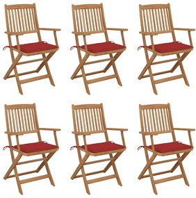 vidaXL Cadeiras de jardim dobráveis c/ almofadões 6 pcs acácia maciça