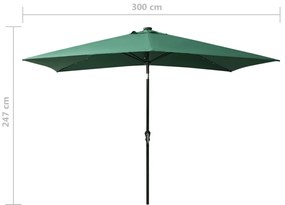 Guarda-sol de jardim com luzes LED e poste de aço 2x3 m verde