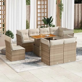 vidaXL 9 pcs conjunto de sofás p/ jardim com almofadões vime PE bege