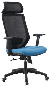 Cadeira de escritório CLAYTON, preto, rede preta, tecido azul