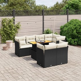 8 pcs conjunto sofás de jardim com almofadões vime PE preto