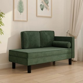 vidaXL Chaise longue com almofadões e rolo veludo verde-escuro