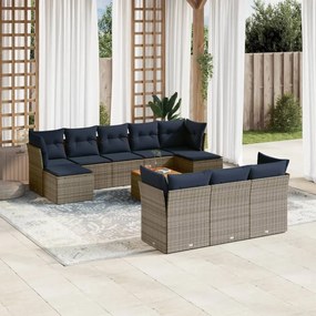 vidaXL 11 pcs conjunto sofás de jardim c/ almofadões vime PE cinzento