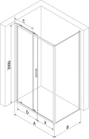 Mexen Exo-S cabine de duche deslizante 120 x 90 cm, transparente, preta - 8151-120-090-70-00