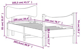Cama sem colchão 100x200 cm pinho maciço castanho-mel