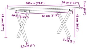 Mesa de centro estrutura em X 100x50x45cm pinho e ferro fundido