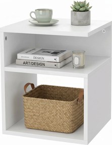 Mesa auxiliar, mesa de centro moderna 35 x 35 x 41,5 cm de 3 níveis com prateleiras abertas, para sala de estar, quarto ou escritório, branca
