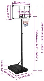 Tabela de basquetebol 235-305 cm policarbonato transparente