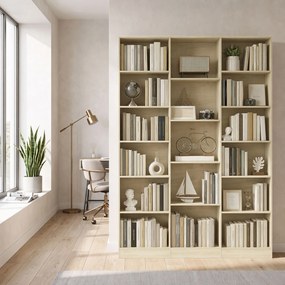 Biblioteca de 6 Níveis, 149 x 23,6 x 188 cm, 17 Compartimentos, Carvalho