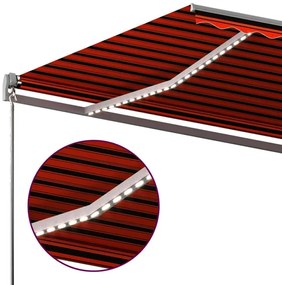 Toldo autom. c/ LED e sensor de vento 6x3,5 m laranja/castanho