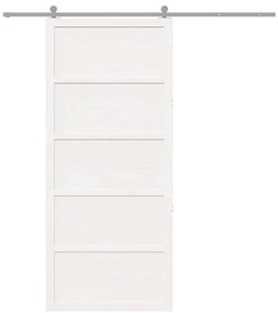 Porta de Celeiro Branca 100x208 cm Madeira Sólida Pinho