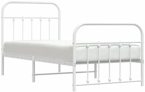 Estrutura de cama com cabeceira e pés 90x190 cm metal branco