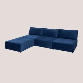 Sofá Modular de 3 Peças com Puff de Veludo Kata Azul - Sklum