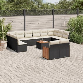 vidaXL 13 pcs conjunto de sofás de jardim com almofadões vime PE preto