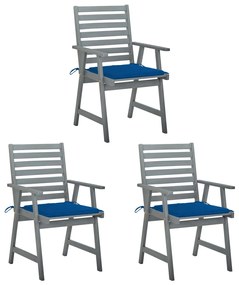 vidaXL Cadeiras de jantar p/ jardim 3 pcs c/ almofadões acácia maciça
