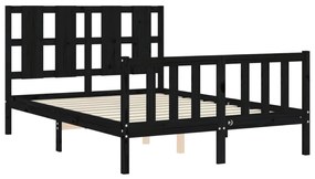 Estrutura de cama com cabeceira 140x190 cm madeira maciça preto