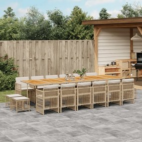 vidaXL 17 pcs conjunto de jantar p/ jardim c/ almofadões vime PE bege