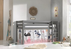 Cama alta de Criança PINO 90 x 200 cm + estrado + escada + cortina Princesa Cinzenta
