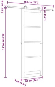 Porta Deslizante vidaXL com Conjunto de Ferragens Branca 83x232 cm Mad