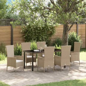 vidaXL Conjunto de Jantar de Jardim com 7 Peças e Almofadas de Rattan Beige