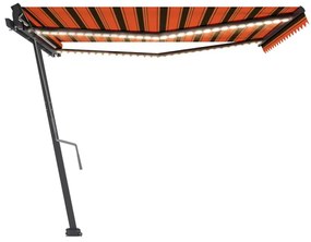 Toldo retrátil manual com luzes LED 450x350 cm laranja/castanho