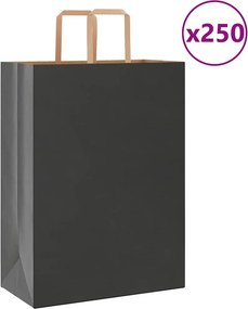 vidaXL Sacos de papel 250 unid com alças preto 32x17x44 cm