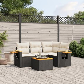 5 pcs conjunto sofás de jardim com almofadões vime PE preto