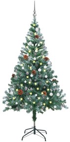3077699 vidaXL Árvore de Natal c/ aspeto de gelo luzes LED/bolas/pinhas 150 cm