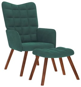 vidaXL Cadeira de descanso com banco veludo verde-escuro