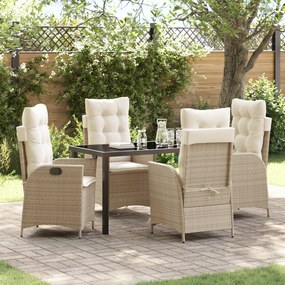 vidaXL Conjunto de Jantar de Jardim com 5 Peças e Almofadas Beges de Poli Rattan