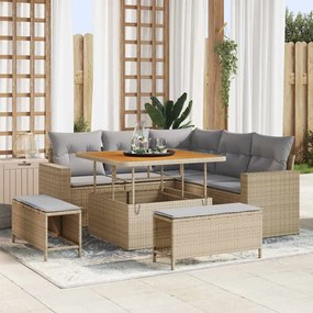 vidaXL Conjunto de Sofá de Jardim de 8 Peças com Almofadas Bege em Polirattan Acácia