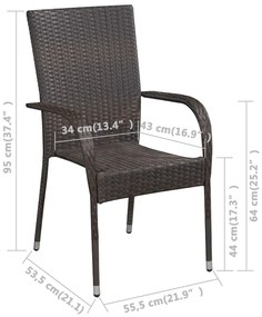 7 pcs conjunto de jantar para jardim castanho