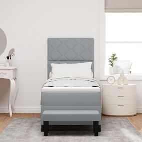 Cama Box Spring com Colchão e Banco Cinza Claro 80x200 cm Tecido