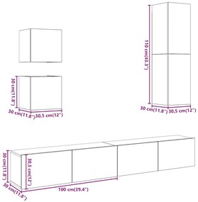 Conjunto de armário TV parede 5 pcs madeira carvalho artisiano