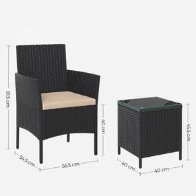 Conjunto de jardim com mesa e 2 cadeiras Preto-taupe