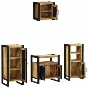 Conjunto de Móveis para Banheiro 4 pcs Madeira de manga maciça