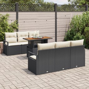 Conjunto de Sofá de Jardim vidaXL com Almofadas Preto Rattan Poliéster
