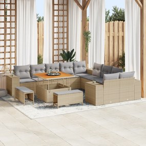 Conjunto de Sofá de Jardim vidaXL de 13 Peças com Almofadas Bege Vime
