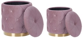 Conjunto de 2 tamboretes com arrumação em veludo rosa PUEBLO Beliani
