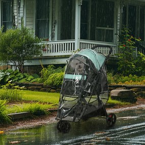 Carrinho para Cães Dobrável para Cães Pequenos com Cesta de Armazenamento Janela de Malha Capa para Chuva 80,5x51,5x100 cm Verde