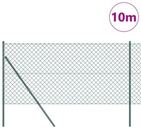 Cerca de Corrente com 7 Postes 1,2x10 m Aço Galvanizado Verde