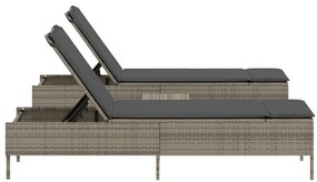 Conj. de espreguiçadeiras com almofadão 3 pcs vime PE cinzento