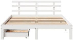 Estrutura de cama c/ gavetas 140x200 cm pinho maciço branco